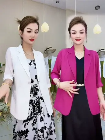 防晒衣雪纺小西装女2023年春夏新款白色西服上衣薄款气质休闲外套商品大图