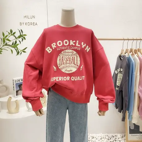 小个子上衣2022早春新款韩国东大门复古字母红色高腰短款卫衣显瘦图片