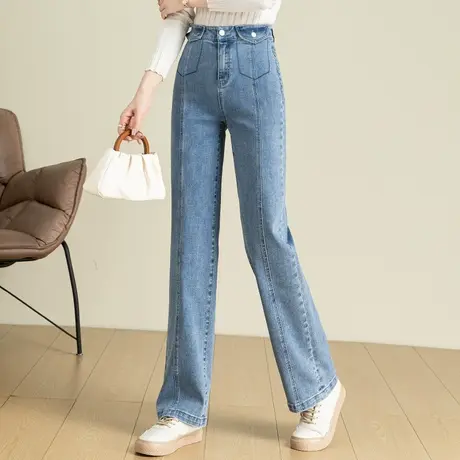 浅色窄版阔腿牛仔裤女2023新款春季女裤高腰显瘦裤子拖地裤直筒裤商品大图