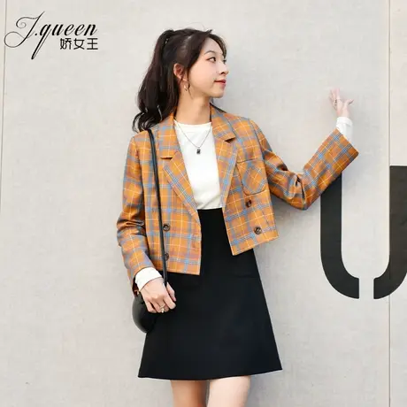 格子西装外套女短款春季新款复古英伦风时尚休闲洋气修身小西服潮商品大图