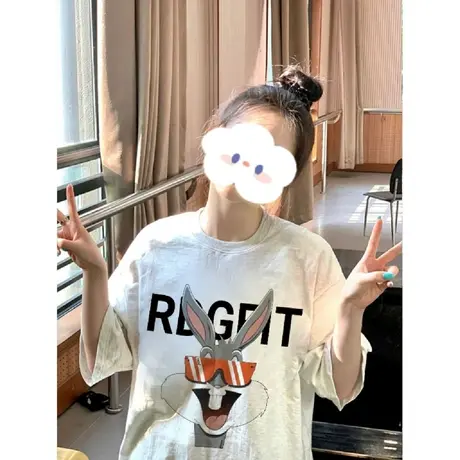 美式复古纯棉短袖t恤女2023夏季宽松原宿风设计感小众半袖上衣服商品大图