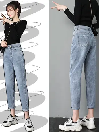 外贸清仓捡漏哈伦牛仔裤女秋冬季新款宽松显瘦显高时尚老爹裤子图片