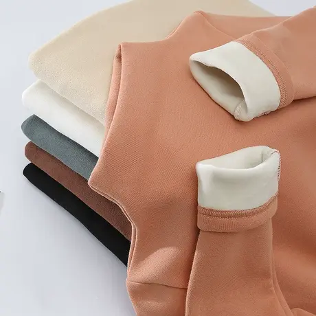 冬季半高领修身加绒加厚纯色修身圆弧纯欲长袖体恤上衣内搭打底衫图片