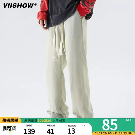 VIISHOW美式高街休闲裤子男士秋季新款直筒裤潮牌水洗浅色牛仔裤商品大图