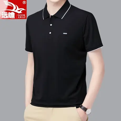 夏季新款莫代尔男士短袖t恤男纯色翻领polo衫半袖冰丝中青年体恤商品大图