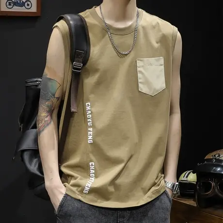 纯棉t恤背心男夏季宽松坎肩男士无袖短袖运动健身篮球ins潮牌大码商品大图