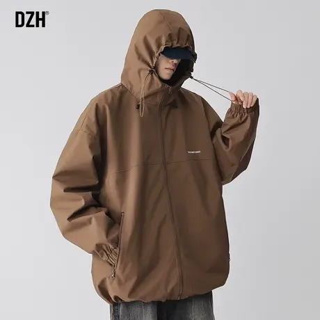 男士防风外套男春秋款潮流百搭男装2023新款刺绣冲锋衣连帽夹克衫商品大图