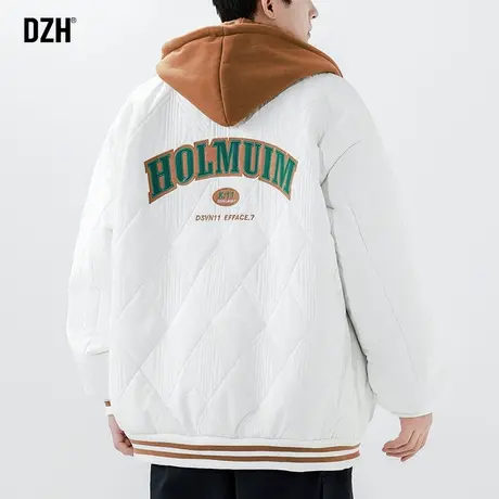 男士假两件棉服男款冬季加厚潮牌连帽棉衣外套潮高级感2023年新款商品大图