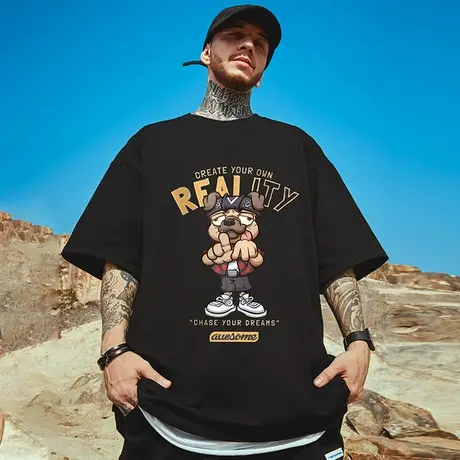 oversize美式潮牌胖子男装大码宽松加肥加大短袖T恤半袖夏季潮流商品大图