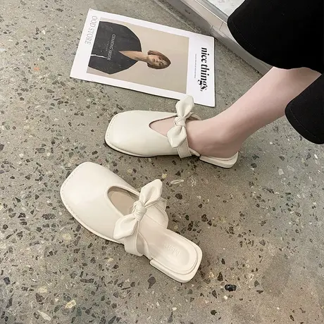 方头凉拖鞋女外穿2024年夏季新款仙女风蝴蝶结包头平底懒人半拖鞋商品大图