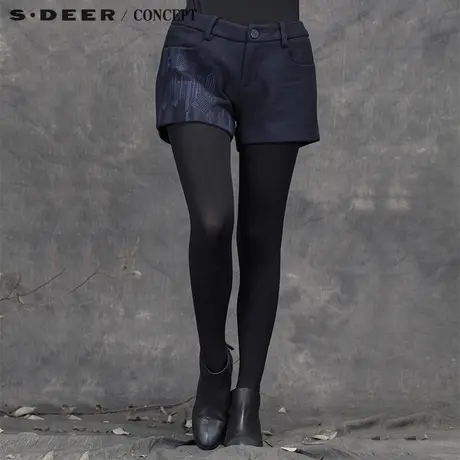 sdeer圣迪奥女2017冬装民族绣花时尚短裤S15480912商品大图