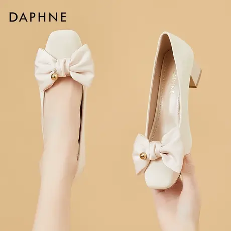 达芙妮女单鞋2022新款春款中跟粗跟小皮鞋方头气质夏季夏天高跟鞋图片