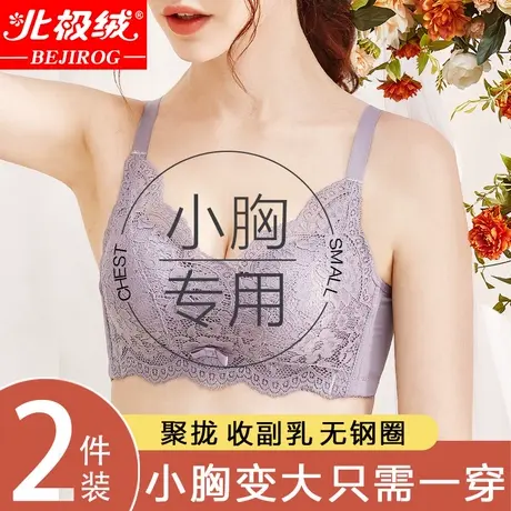 北极绒内衣女夏季文胸无钢圈小胸聚拢性感蕾丝收副乳上托薄款胸罩商品大图
