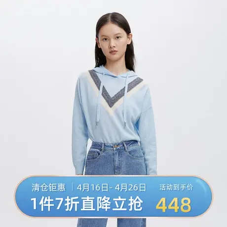 伊芙丽针织衫女春秋新款连帽长袖套头休闲上衣1B9231091Q💒图片