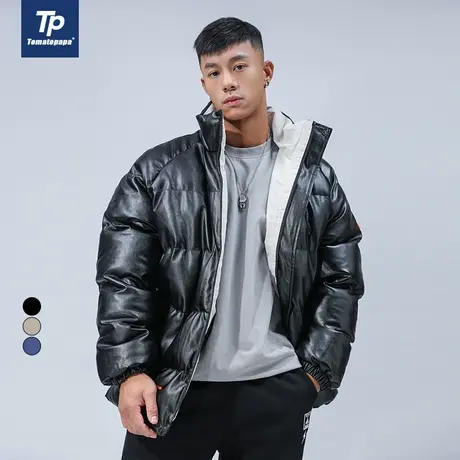 TOMATOPAPA秋冬原创新款加厚休闲pu皮潮流外套冬装棉服保暖面包服图片