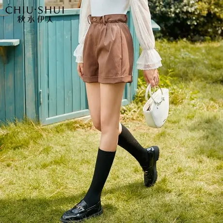 秋水伊人休闲裤冬装2020年新款女装通勤气质纯色简约褶皱高腰裤女图片