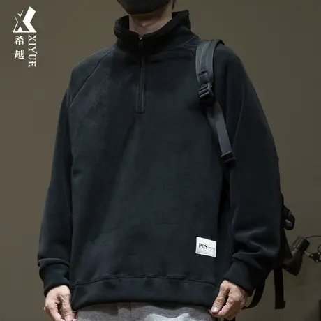 2023冬季奥粒绒重磅卫衣男宽松大码保暖加厚半高领拉链男士打底衫商品大图