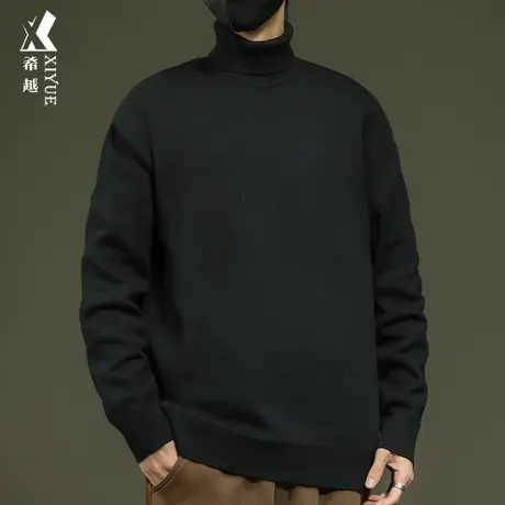 希越重磅14针纯色高领毛衣男冬季保暖日系针织衫宽松大码男士外套商品大图