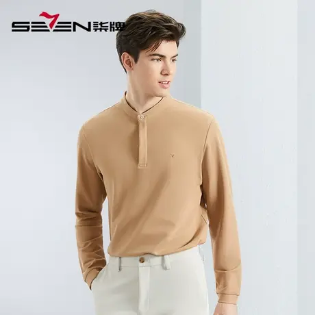 【中华立领】柒牌长袖polo衫男2024春季新款男士休闲百搭套头上衣商品大图