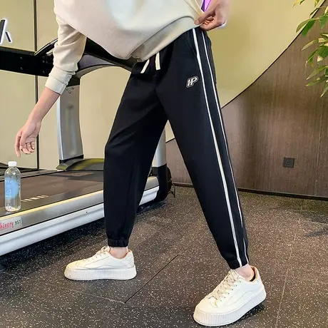 重磅休闲条纹卫裤男秋季新款宽松束脚运动裤男款潮牌刺绣字母长裤商品大图