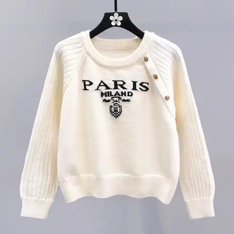 韩系字母提花毛衣女冬季2023新款宽松设计感洋气加厚针织打底衫图片