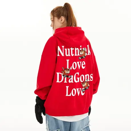 Nuthink国潮420克重磅喜庆连帽卫衣潮牌男加绒加厚春季情侣款帽衫商品大图