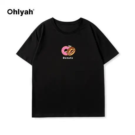Ohlyah春夏新款黑色短袖t恤女纯棉美式复古oversize半袖潮牌上衣商品大图