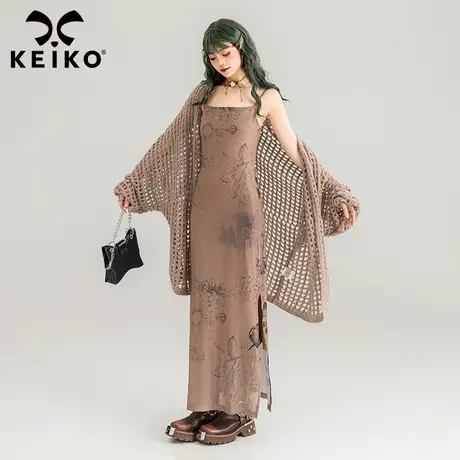 KEIKO 镂空针织开衫女2024春季慵懒风蝙蝠袖毛衣披肩外套外搭罩衫商品大图