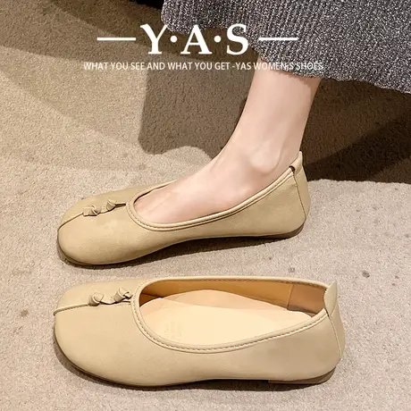 圆头复古软底平底单鞋女2024年新款春季透气浅口软皮工作豆豆瓢鞋商品大图