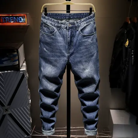 牛仔裤男宽松2021夏季潮牌休闲工装裤韩版潮流新款百搭束脚哈伦裤商品大图