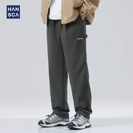 hansca黑色机能工装裤男秋冬季直筒百搭加绒潮牌户外防风休闲裤子商品大图