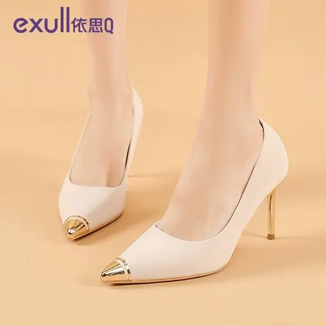 依思q小香风拼色高跟鞋细跟时尚气质拼接尖头单鞋女2023春秋新款图片