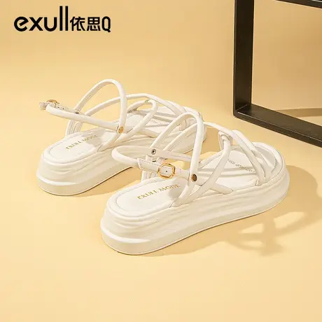 依思q女士平底罗马凉鞋2024今年夏季新款休闲厚底松糕法式沙滩鞋商品大图