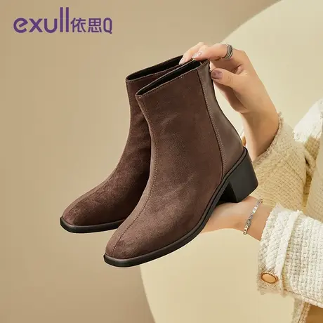 依思Q时装靴女2023新款秋冬季女靴英伦风烟筒靴中筒加绒短靴子女商品大图