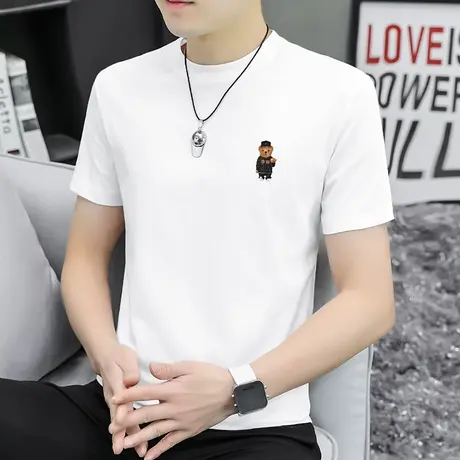 凉感sorona白色男士短袖t恤冰丝光棉半袖夏季抗菌小熊体恤上衣服图片