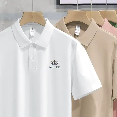 翻领短袖t恤男士polo衫冰丝凉感有领上衣服潮牌皇冠印花半袖体恤商品大图