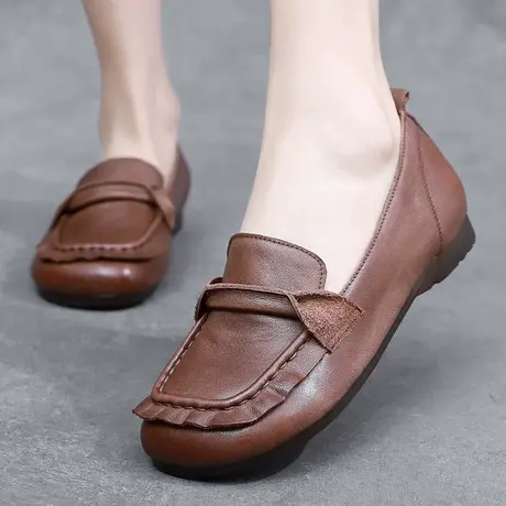 2023秋季新款平底大码单鞋女40-43舒适真皮瓢鞋休闲鞋船鞋懒人鞋商品大图
