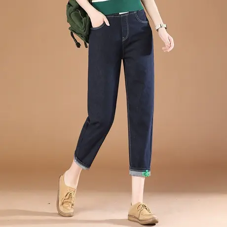 韩潮袭人松紧高腰九分牛仔裤女2023秋装新款小个子宽松哈伦直筒裤图片