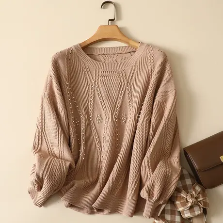 秋装新款圆领套头针织衫女韩版宽松大码长袖上衣短款洋气时尚毛衣商品大图