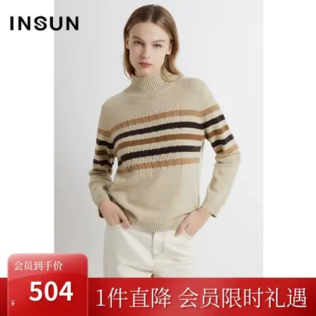恩裳2022冬时尚舒适羊毛撞色条纹设计百搭保暖毛织衫商品大图