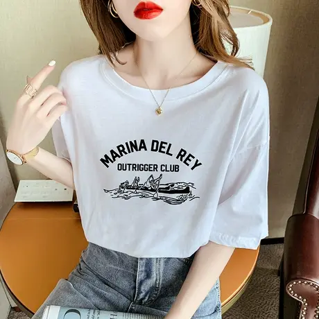 白色T恤女夏季短袖2023年新款纯棉宽松半袖百搭体恤薄款上衣ins潮商品大图