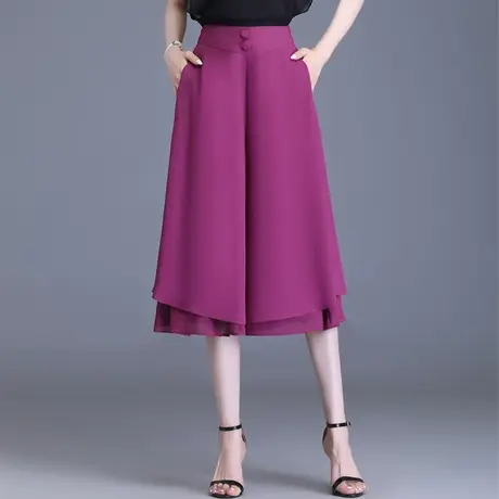2023夏季新款轻薄雪纺阔腿裤女宽松高腰裙裤垂感七分裤显瘦休闲裤商品大图
