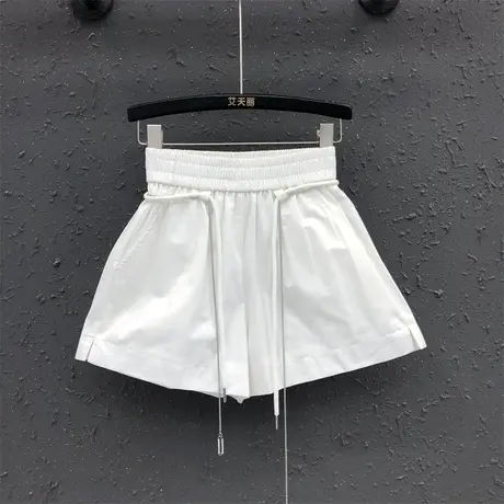 简约休闲高腰时尚女裤欧货夏季新品抽绳设计百搭宽松a字阔腿短裤图片