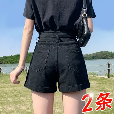 黑色高腰牛仔短裤女春秋季2023年新款网红a字小个子宽松阔腿热裤商品大图