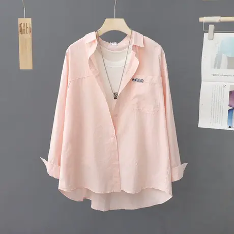 韩版休闲衬衫女春季新款宽松长袖BF风衬衣中长款薄款外套开衫上衣图片
