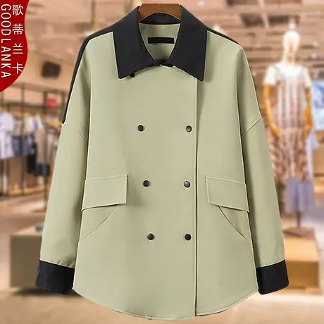 外套胖妈妈洋气薄款春秋新款加肥加大码女装撞色洋气减龄休闲风衣图片