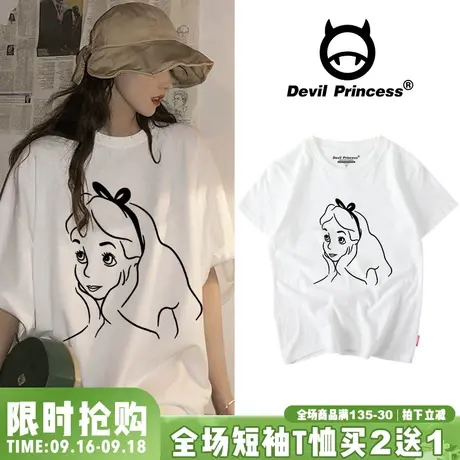 欧美bf原宿风宽松大码T恤女短袖2023年新款夏装学生纯棉半袖上衣商品大图