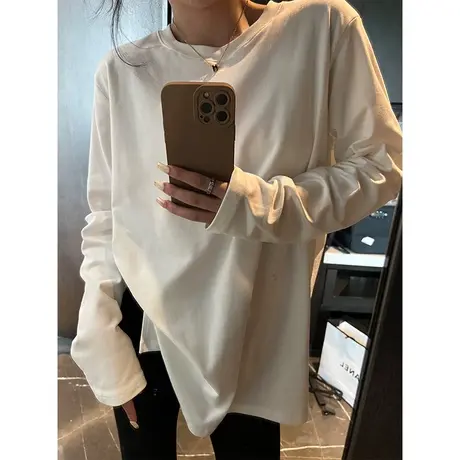 白色纯棉内搭打底衫女春秋季韩版洋气减龄宽松显瘦长袖T恤上衣潮商品大图