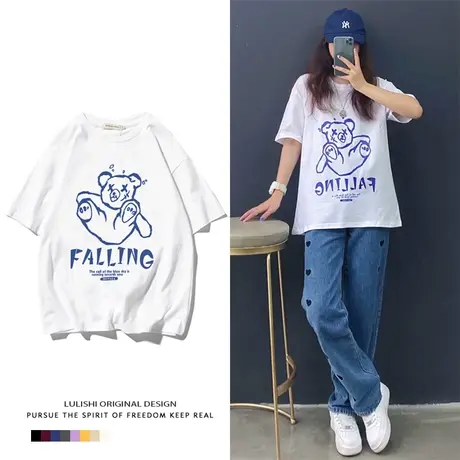 欧洲站女装2021新款时尚夏季宽松美式复古大码短袖T恤女上衣ins潮商品大图