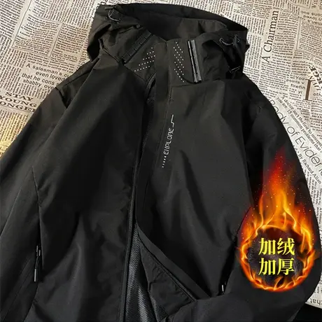 防风加绒冲锋衣外套男士三合一可拆卸内胆摇粒绒秋冬棉服工装夹克商品大图